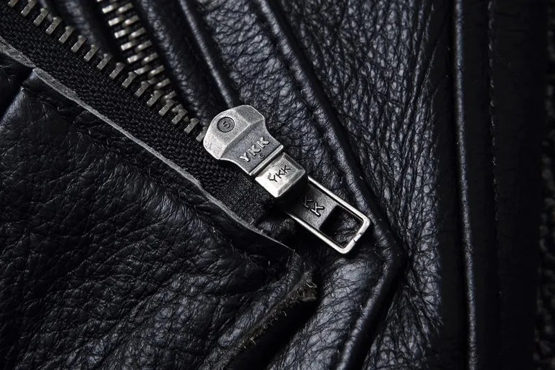 Plus Size Mens Classic Casual Leather Jacket - Slim Fit Cowhide Coat - ZOOMNSTORE