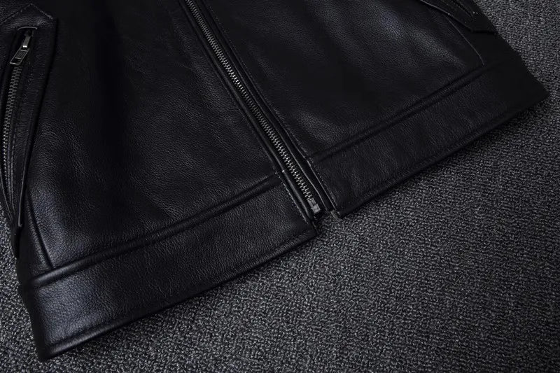 Plus Size Mens Classic Casual Leather Jacket - Slim Fit Cowhide Coat - ZOOMNSTORE