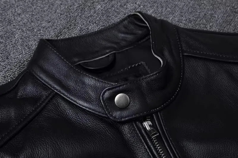 Plus Size Mens Classic Casual Leather Jacket - Slim Fit Cowhide Coat - ZOOMNSTORE