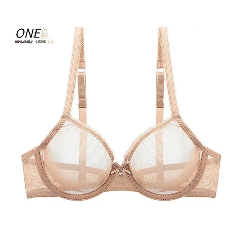 Plus Size Push Up Bra - Red Lace Transparent Lingerie With Adjustable Straps & Underwire - ZOOMNSTORE