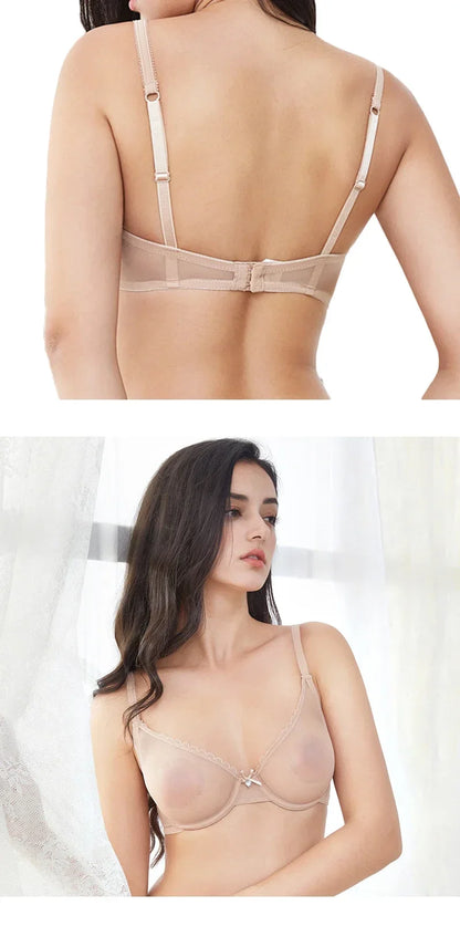Plus Size Push Up Bra - Red Lace Transparent Lingerie With Adjustable Straps & Underwire - ZOOMNSTORE