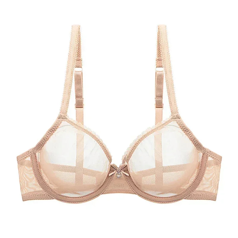 Plus Size Push Up Bra - Red Lace Transparent Lingerie With Adjustable Straps & Underwire - ZOOMNSTORE