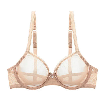 Plus Size Push Up Bra - Red Lace Transparent Lingerie With Adjustable Straps & Underwire - ZOOMNSTORE