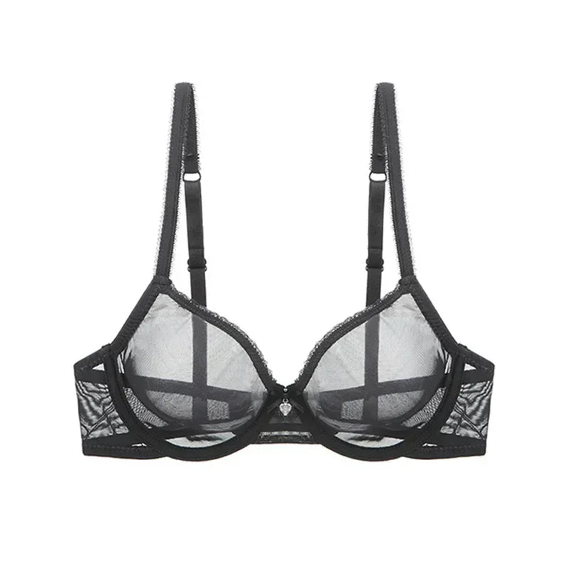 Plus Size Push Up Bra - Red Lace Transparent Lingerie With Adjustable Straps & Underwire - ZOOMNSTORE