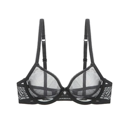 Plus Size Push Up Bra - Red Lace Transparent Lingerie With Adjustable Straps & Underwire - ZOOMNSTORE