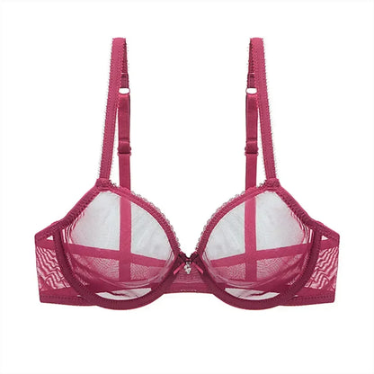 Plus Size Push Up Bra - Red Lace Transparent Lingerie With Adjustable Straps & Underwire - ZOOMNSTORE