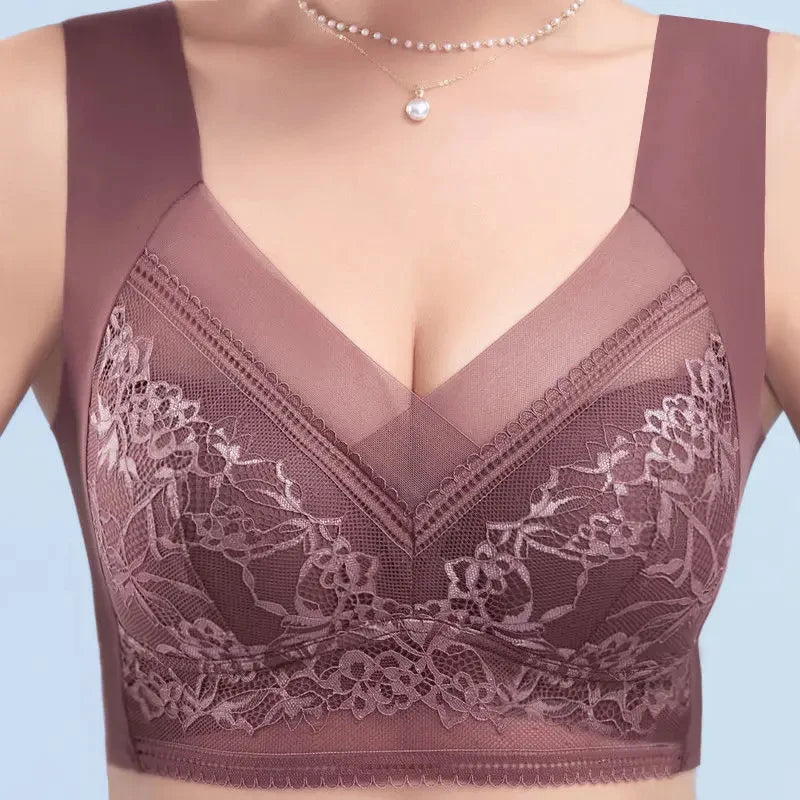 Plus Size Seamless Lace Wireless Bra - L-6L Push Up Ice Silk Bralette - ZOOMNSTORE