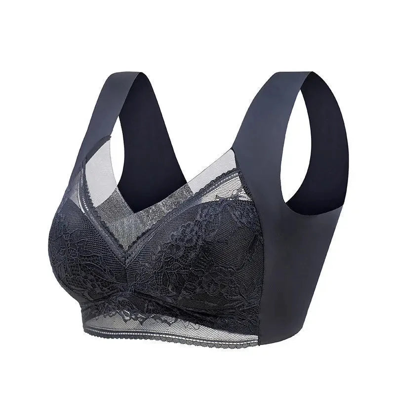 Plus Size Seamless Lace Wireless Bra - L-6L Push Up Ice Silk Bralette - ZOOMNSTORE