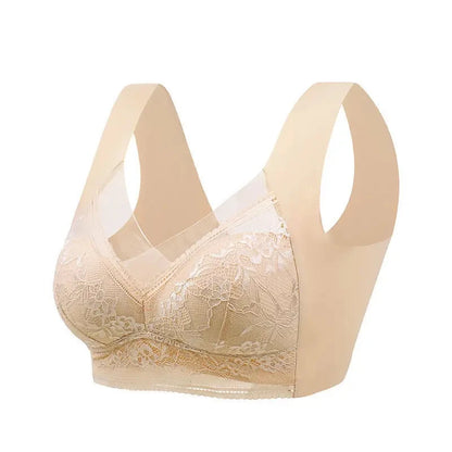 Plus Size Seamless Lace Wireless Bra - L-6L Push Up Ice Silk Bralette - ZOOMNSTORE