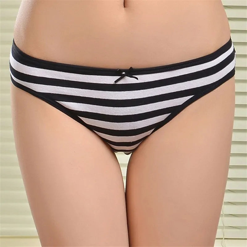 Plus Size Seamless Panties - Striped Cotton Briefs Women Low Rise Comfortable Underwear - ZOOMNSTORE