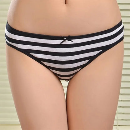 Plus Size Seamless Panties - Striped Cotton Briefs Women Low Rise Comfortable Underwear - ZOOMNSTORE