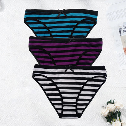 Plus Size Seamless Panties - Striped Cotton Briefs Women Low Rise Comfortable Underwear - ZOOMNSTORE