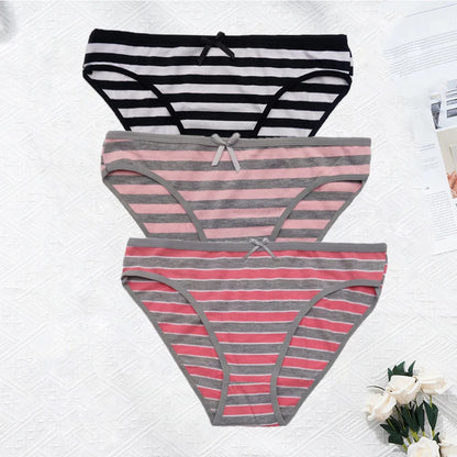 Plus Size Seamless Panties - Striped Cotton Briefs Women Low Rise Comfortable Underwear - ZOOMNSTORE