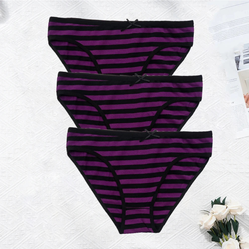Plus Size Seamless Panties - Striped Cotton Briefs Women Low Rise Comfortable Underwear - ZOOMNSTORE