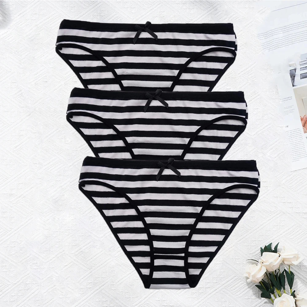 Plus Size Seamless Panties - Striped Cotton Briefs Women Low Rise Comfortable Underwear - ZOOMNSTORE