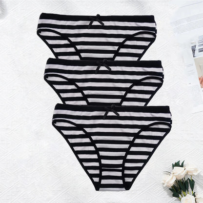 Plus Size Seamless Panties - Striped Cotton Briefs Women Low Rise Comfortable Underwear - ZOOMNSTORE