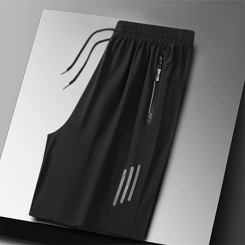 Plus Size Quick Dry Ice Silk Sport Shorts - Breathable Running Shorts with Zipper Pocket 6XL - ZOOMNSTORE