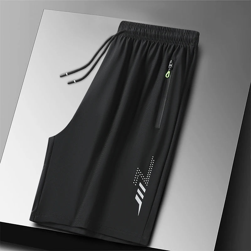 Plus Size Quick Dry Ice Silk Sport Shorts - Breathable Running Shorts with Zipper Pocket 6XL - ZOOMNSTORE