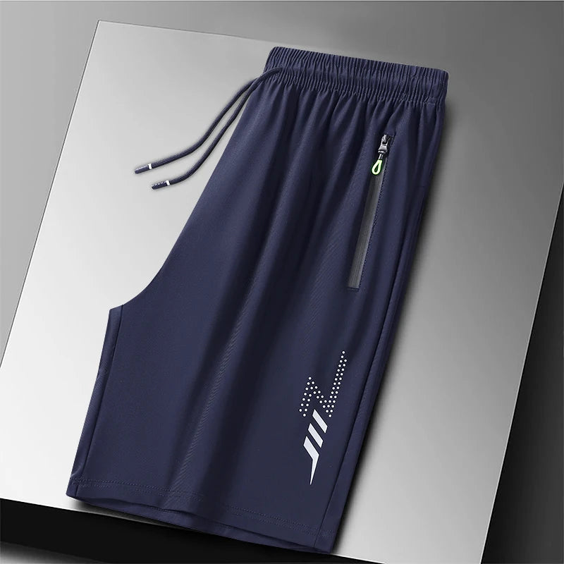 Plus Size Quick Dry Ice Silk Sport Shorts - Breathable Running Shorts with Zipper Pocket 6XL - ZOOMNSTORE