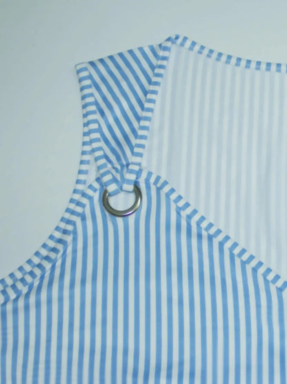 Plus Size Summer Dress - Blue and White Striped V-Neck Sleeveless with Pocket - ZOOMNSTORE