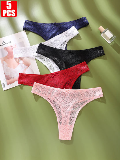 Plus Size Thong Panties - Women's Lace Sheer Breathable Mid-Rise G-String Underwear - ZOOMNSTORE