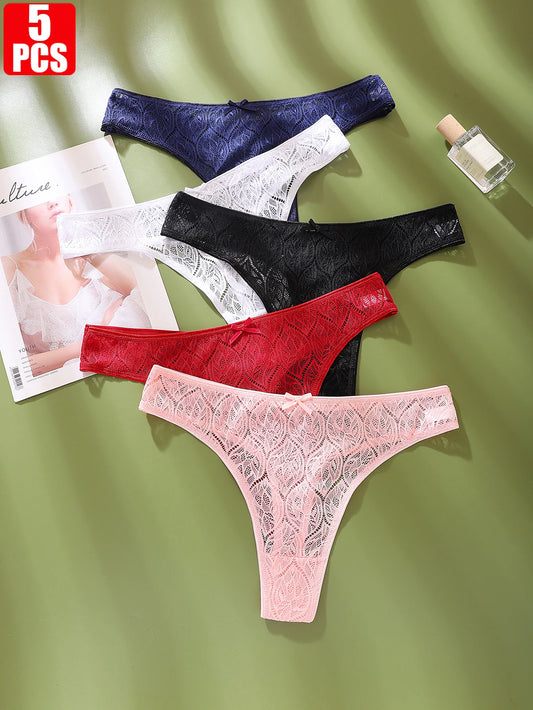 Plus Size Thong Panties - Women's Lace Sheer Breathable Mid-Rise G-String Underwear - ZOOMNSTORE