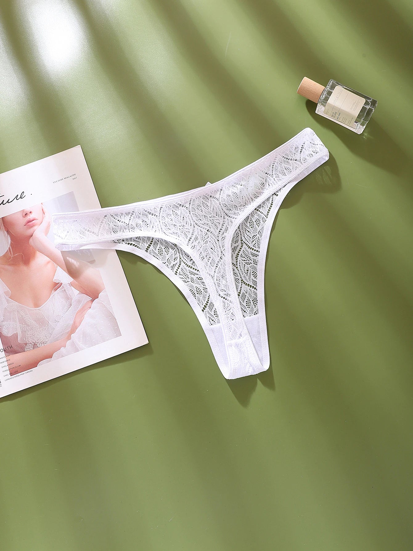Plus Size Thong Panties - Women's Lace Sheer Breathable Mid-Rise G-String Underwear - ZOOMNSTORE