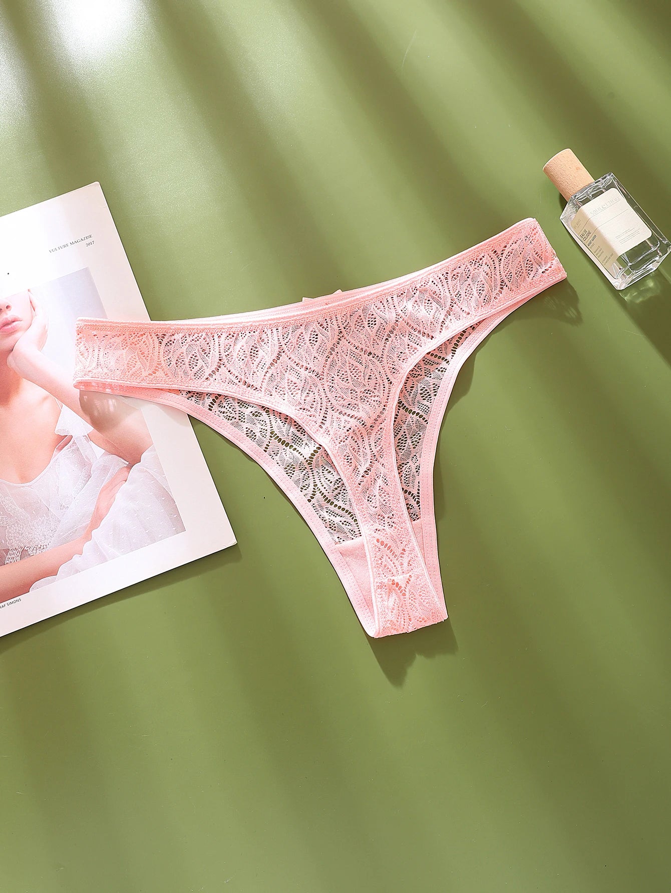 Plus Size Thong Panties - Women's Lace Sheer Breathable Mid-Rise G-String Underwear - ZOOMNSTORE