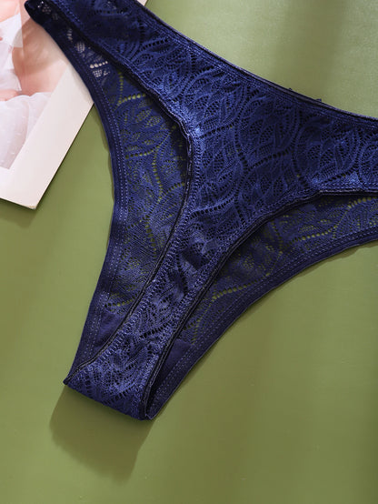 Plus Size Thong Panties - Women's Lace Sheer Breathable Mid-Rise G-String Underwear - ZOOMNSTORE