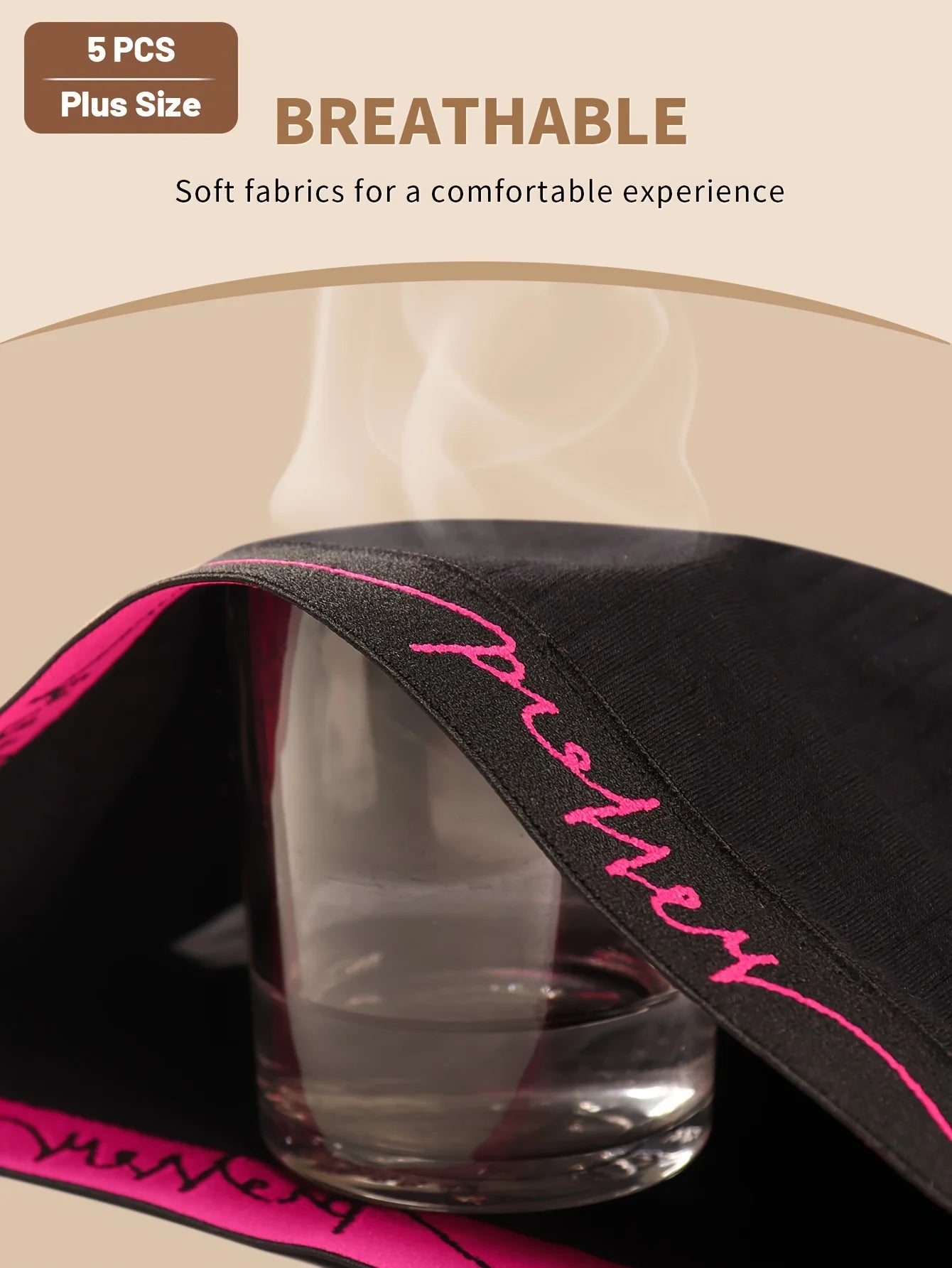 Plus Size Underwear - 5pcs Pack Oversized Panties with Letter Waistband & Vertical Stripes - ZOOMNSTORE