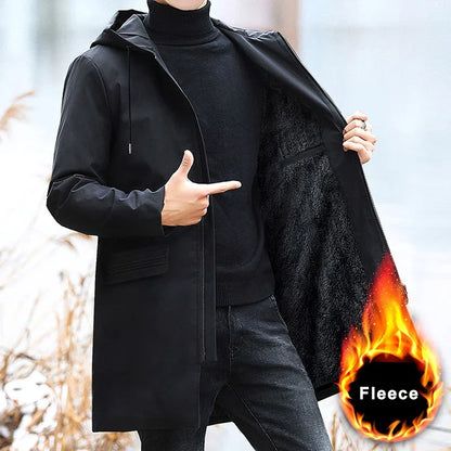 Plus Size Winter Jacket - Men's Fleece Parka Black Hooded Coat With Silk-Like Cotton Filling - ZOOMNSTORE