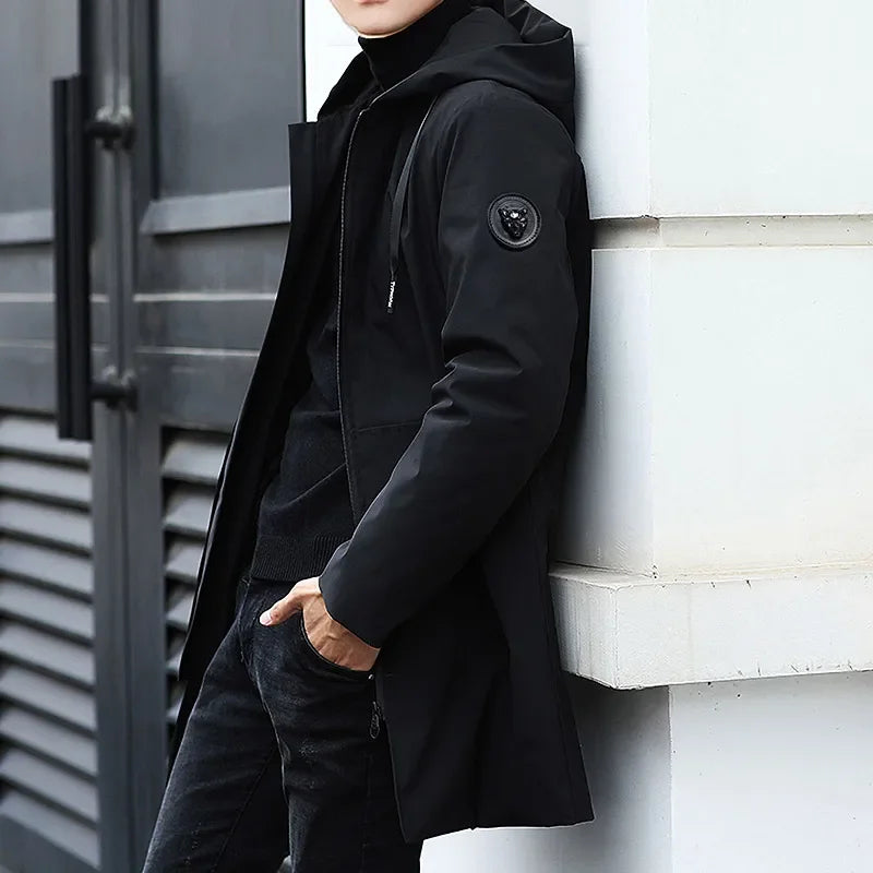 Plus Size Winter Jacket - Men's Fleece Parka Black Hooded Coat With Silk-Like Cotton Filling - ZOOMNSTORE