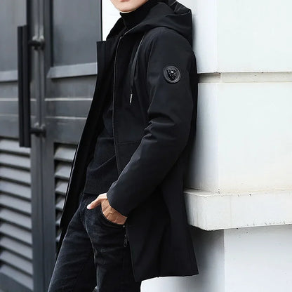 Plus Size Winter Jacket - Men's Fleece Parka Black Hooded Coat With Silk-Like Cotton Filling - ZOOMNSTORE