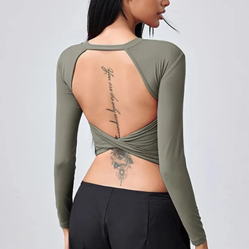 Plus Size Womens Black Long Sleeve Yoga Shirt - Fitness  Running Top - ZOOMNSTORE