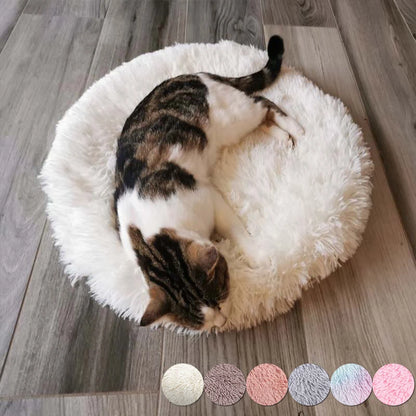 Plush Round Cat Bed - Soft Fleece Pet Mat for Kittens and Small Dogs - ZOOMNSTORE