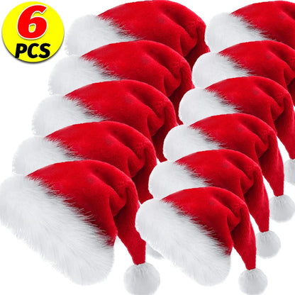 Thick Plush Christmas Santa Hat - Holiday Red Hat for Adults  Kids - ZOOMNSTORE