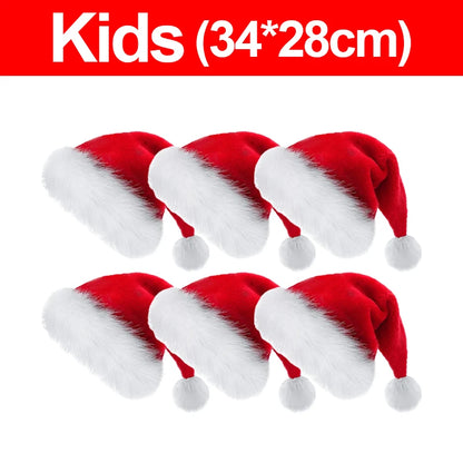 Thick Plush Christmas Santa Hat - Holiday Red Hat for Adults  Kids - ZOOMNSTORE