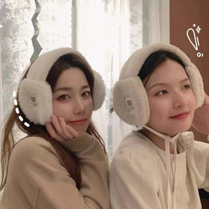 Plush Earmuffs – Cute Bear Winter Ear Warmers With Adjustable Lace-Up Design - ZOOMNSTORE