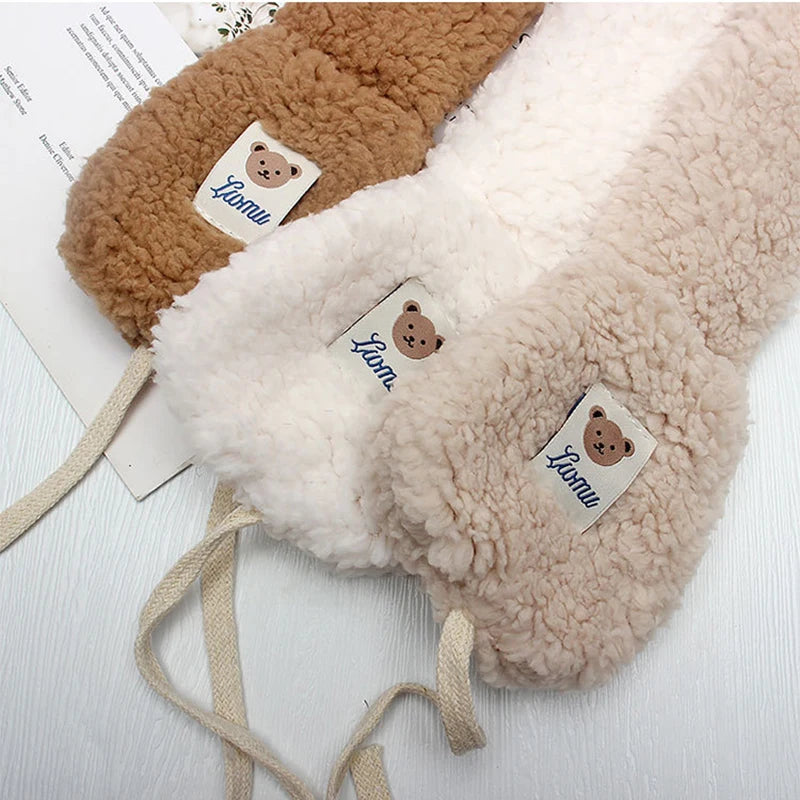 Plush Earmuffs – Cute Bear Winter Ear Warmers With Adjustable Lace-Up Design - ZOOMNSTORE