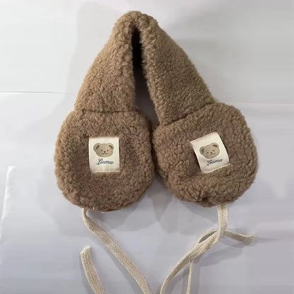 Plush Earmuffs – Cute Bear Winter Ear Warmers With Adjustable Lace-Up Design - ZOOMNSTORE