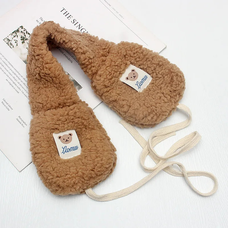 Plush Earmuffs – Cute Bear Winter Ear Warmers With Adjustable Lace-Up Design - ZOOMNSTORE