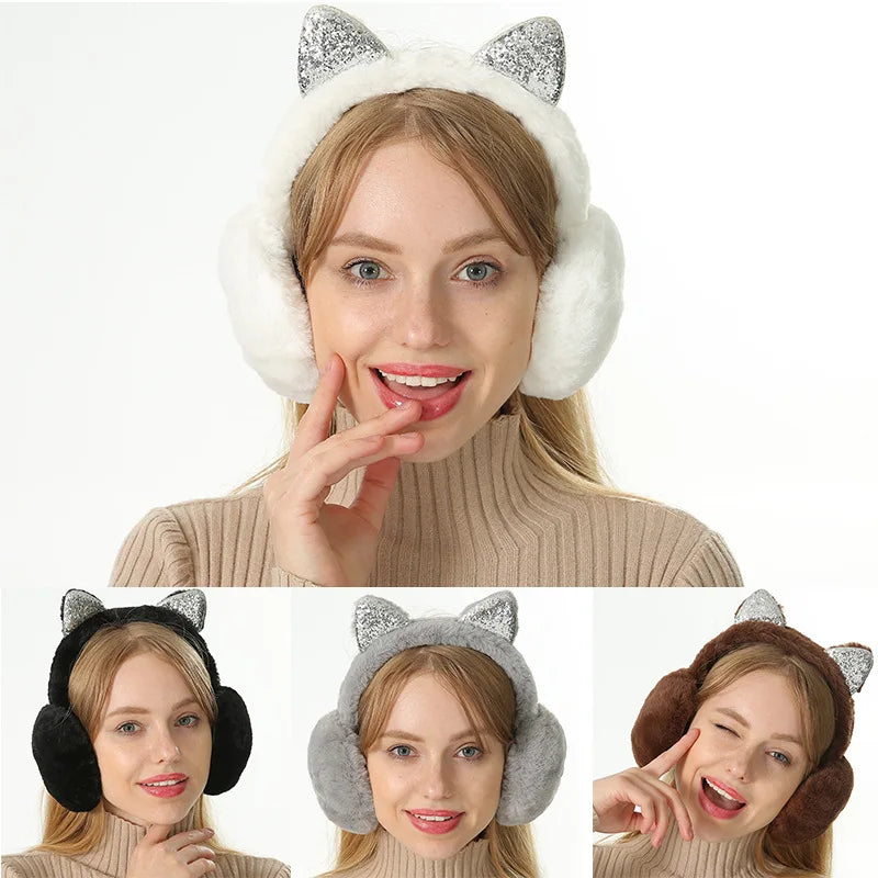 Plush Earmuffs - Cute Cat Ears Winter Ear Muffs With Soft Cashmere Earflaps - ZOOMNSTORE
