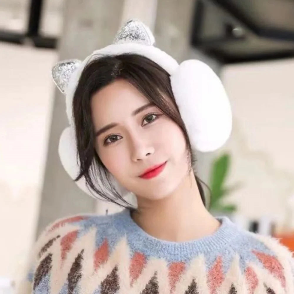 Plush Earmuffs - Cute Cat Ears Winter Ear Muffs With Soft Cashmere Earflaps - ZOOMNSTORE