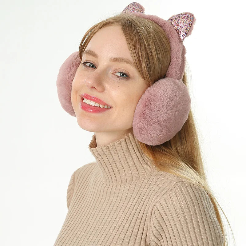 Plush Earmuffs - Cute Cat Ears Winter Ear Muffs With Soft Cashmere Earflaps - ZOOMNSTORE