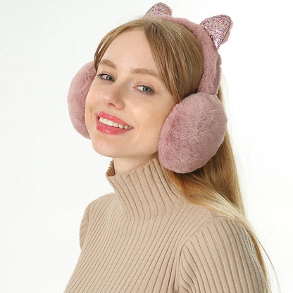 Plush Earmuffs - Cute Cat Ears Winter Ear Muffs With Soft Cashmere Earflaps - ZOOMNSTORE