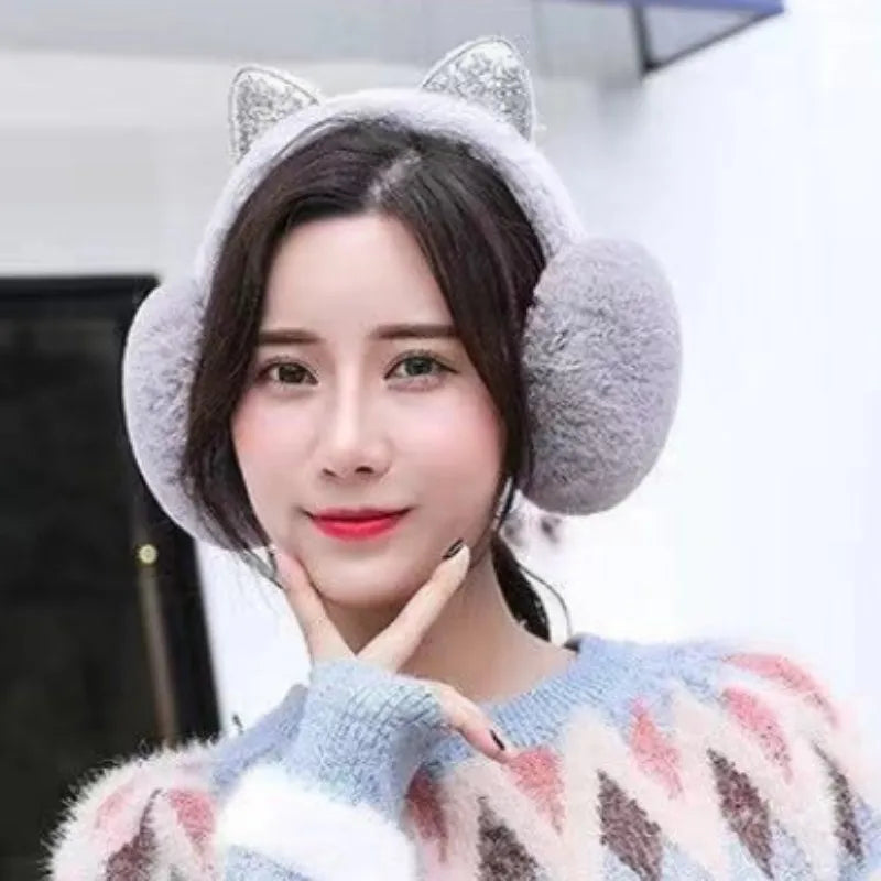 Plush Earmuffs - Cute Cat Ears Winter Ear Muffs With Soft Cashmere Earflaps - ZOOMNSTORE