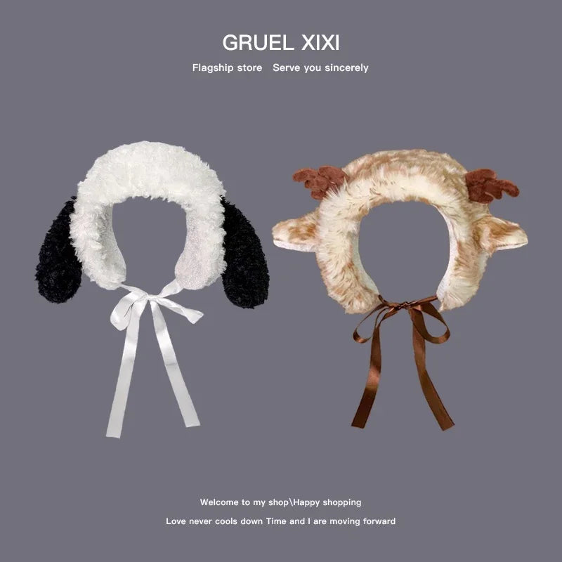 Plush Earmuffs - Cute Puppy Ears Winter Ear Warmers With Soft Antler Straps - ZOOMNSTORE