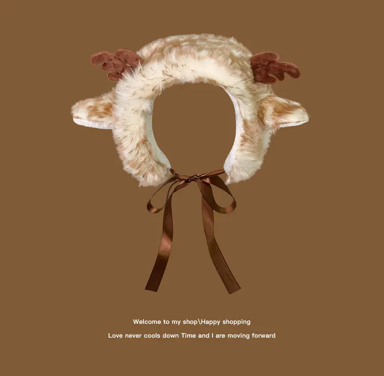 Plush Earmuffs - Cute Puppy Ears Winter Ear Warmers With Soft Antler Straps - ZOOMNSTORE