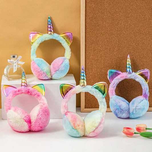 Plush Earmuffs – Soft Fluffy Winter Ear Warmers with Tie-Dye Fur & Cute Cat Ears - ZOOMNSTORE