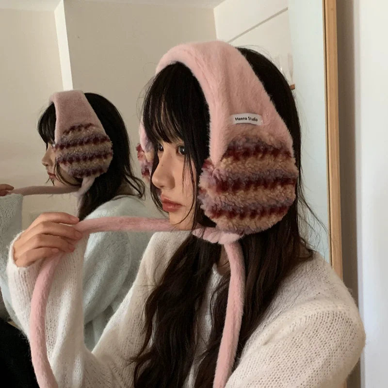 Plush Earmuffs Women – Hand-Knitted Pink Ear Warmers | Cozy Winter Accessories - ZOOMNSTORE